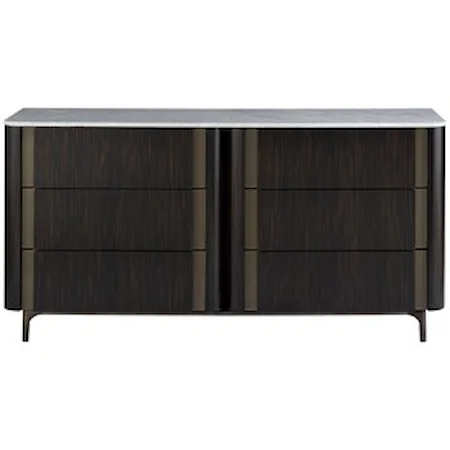 Contemporary 6-Drawer Dresser with Carrera Marble Top